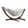 Double Cotton Hammock with Solid Pine Arc Stand (Natural with Fringe) - White BG - Double Cotton Hammock with Solid Pine Arc Stand (Natural with Fringe) - White BG