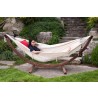 Double Cotton Hammock with Solid Pine Arc Stand (Natural with Fringe)