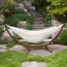 Double Cotton Hammock with Solid Pine Arc Stand (Natural with Fringe) - Double Cotton Hammock with Solid Pine Arc Stand (Natural with Fringe)