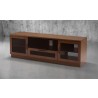 Furnitech 70" Contemporary TV Stand Media Console for Flat Screen and Audio Video Installations in a Light Cognac Finish - Front Side Angle