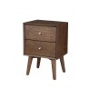 Alpine Furniture Flynn Mid Century Modern 2 Drawer Nightstand, Walnut - Front Side Angle