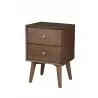 Alpine Furniture Flynn Mid Century Modern 2 Drawer Nightstand, Walnut - Front Side Angle - Alpine Furniture Flynn Mid Century Modern 2 Drawer Nightstand, Walnut - Front Side Angle