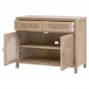 Essentials For Living Cane Media Cabinet - Smoke Gray Oak, Smoke Gray Cane - Front Side Opened Angle
