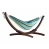 Double Cotton Hammock with Solid Pine Arc Stand - Cayo Reef - White BG - Double Cotton Hammock with Solid Pine Arc Stand - Cayo Reef - White BG