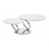 Casabianca SATELLITE Coffee Table In White Porcelain and Clear Glass In High Polished Stainless Steel - Angled View