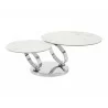 Casabianca SATELLITE Coffee Table In White Porcelain and Clear Glass In High Polished Stainless Steel - Angled View - Casabianca SATELLITE Coffee Table In White Porcelain and Clear Glass In High Polished Stainless Steel - Angled View