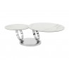 Casabianca SATELLITE Coffee Table In White Porcelain and Clear Glass In High Polished Stainless Steel - Front Angle