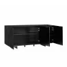 Casabianca STONE Buffet-server In Black in Marbled Glass - Angled with Shelves Opened - Casabianca STONE Buffet-server In Black in Marbled Glass - Angled with Shelves Opened