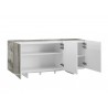 Casabianca STONE Buffet-server In Light Gray in Marbled Glass - Angled with Shelves Opened