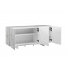 Casabianca STONE Buffet-server In White Marbled Glass - Angled with Shelves Opened