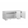 Casabianca STONE Buffet-server In White Marbled Glass - Angled with Shelves Opened - Casabianca STONE Buffet-server In White Marbled Glass - Angled with Shelves Opened