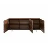 MOON Buffet-server In Walnut Veneer And Brushed Stainless Steel - Front with Shelves Opened - MOON Buffet-server In Walnut Veneer And Brushed Stainless Steel - Front with Shelves Opened