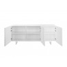 MOON Buffet-server In High Gloss White Lacquer With Brushed Stainless Steel - Front with Opened Shelves
