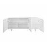 MOON Buffet-server In High Gloss White Lacquer With Brushed Stainless Steel - Front with Opened Shelves - MOON Buffet-server In High Gloss White Lacquer With Brushed Stainless Steel - Front with Opened Shelves
