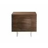 Moon Nightstand In Walnut Veneer And Brushed Stainless Steel - Front - Moon Nightstand In Walnut Veneer And Brushed Stainless Steel - Front