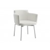 Casabianca SUZZIE Arm Dining Chair In White With Swivel Polished Stainless Steel Base - Angled