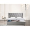 Casabianca Home Parker King Size Bed In Gray Velvet Fabric Tufted Headboard With Storage - Storage Opened