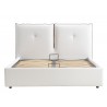 Casabianca ARIA Queen Size Bed In White Pu-leather With Taupe Pu Piping And Storage - Front with Storage Opened