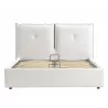 Casabianca ARIA Queen Size Bed In White Pu-leather With Taupe Pu Piping And Storage - Front with Storage Opened - Casabianca ARIA Queen Size Bed In White Pu-leather With Taupe Pu Piping And Storage - Front with Storage Opened
