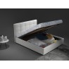 Casabianca MARIO Full Size Bed In White Pu-leather Tufted Headboard With Storage - Angled with Storage Opened