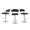 Casabianca FAIRMONT Bar Stool With Brushed Stainless Steel Base in Black - 3 Sides