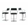 Casabianca HARBOR Bar Stool In Black With Brushed Stainless Steel Base - 3 Sides - Casabianca HARBOR Bar Stool In Black With Brushed Stainless Steel Base - 3 Sides