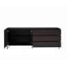 Casabianca Il Vetro Buffet-server In Dark Gray Oak Veneer With Clear Glass - Front with Opened Shelf - Casabianca Il Vetro Buffet-server In Dark Gray Oak Veneer With Clear Glass - Front with Opened Shelf
