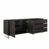 Casabianca Il Vetro Buffet-server In Dark Gray Oak Veneer With Clear Glass - Angled with Shelves Opened - Casabianca Il Vetro Buffet-server In Dark Gray Oak Veneer With Clear Glass - Angled with Shelves Opened