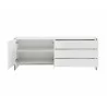 Casabianca Il Vetro Buffet-server In High Gloss White Lacquer With Clear Glass - Front with Opened Shelf - Casabianca Il Vetro Buffet-server In High Gloss White Lacquer With Clear Glass - Front with Opened Shelf