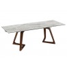 Casabianca JOURNEY Dining Table In Modern Off-white Ceramic With Walnut Wood Base - Angled and Extended