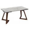 Casabianca JOURNEY Dining Table In Modern Off-white Ceramic With Walnut Wood Base - Angled