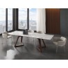 Casabianca JOURNEY Dining Table In Modern Off-white Ceramic With Walnut Wood Base - Lifestyle