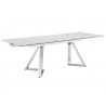 Casabianca NOELLE Dining Table In Modern White And Gray Ceramic With Polished Stainless Steel Base - Angled and Extended