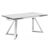 Casabianca NOELLE Dining Table In Modern White And Gray Ceramic With Polished Stainless Steel Base - Angled