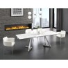 Casabianca NOELLE Dining Table In Modern White And Gray Ceramic With Polished Stainless Steel Base - Lifestyle