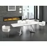 Casabianca NOELLE Dining Table In Modern White And Gray Ceramic With Polished Stainless Steel Base - Lifestyle - Casabianca NOELLE Dining Table In Modern White And Gray Ceramic With Polished Stainless Steel Base - Lifestyle
