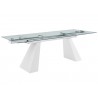 Casabianca COMO Dining Table In Clear Tempered Glass With White Painted Base - Angled Extended