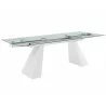Casabianca COMO Dining Table In Clear Tempered Glass With White Painted Base - Angled Extended - Casabianca COMO Dining Table In Clear Tempered Glass With White Painted Base - Angled Extended