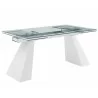 Casabianca COMO Dining Table In Clear Tempered Glass With White Painted Base - Angled View - Casabianca COMO Dining Table In Clear Tempered Glass With White Painted Base - Angled View