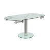 THAO Dining Table In Clear Glass With Polished Stainless Steel Base - Angled Extended