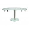THAO Dining Table In Clear Glass With Polished Stainless Steel Base - Front Extended