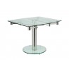 THAO Dining Table In Clear Glass With Polished Stainless Steel Base - Angled