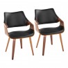 Curvo Highback Contemporary Chair in Black Wood, Walnut Wood, and Black Faux Leather by LumiSource - Set of 2