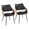 Curvo Highback Contemporary Chair in Black Wood, Walnut Wood, and Black Faux Leather by LumiSource - Set of 2