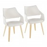 Curvo Highback Upholstered Contemporary Chair in Natural Wood and White Faux Leather by LumiSource - Set of 2