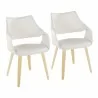 Curvo Highback Upholstered Contemporary Chair in Natural Wood and White Faux Leather by LumiSource - Set of 2 - Curvo Highback Upholstered Contemporary Chair in Natural Wood and White Faux Leather by LumiSource - Set of 2