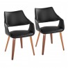 Curvo Highback Upholstered Contemporary Chair in Walnut Wood and Black Faux Leather by LumiSource - Set of 2
