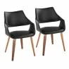 Curvo Highback Upholstered Contemporary Chair in Walnut Wood and Black Faux Leather by LumiSource - Set of 2 - Curvo Highback Upholstered Contemporary Chair in Walnut Wood and Black Faux Leather by LumiSource - Set of 2