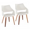 Curvo Highback Upholstered Contemporary Chair in Walnut Wood and White Faux Leather by LumiSource - Set of 2