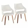 Curvo Highback Upholstered Contemporary Chair in Walnut Wood and White Faux Leather by LumiSource - Set of 2 - Curvo Highback Upholstered Contemporary Chair in Walnut Wood and White Faux Leather by LumiSource - Set of 2